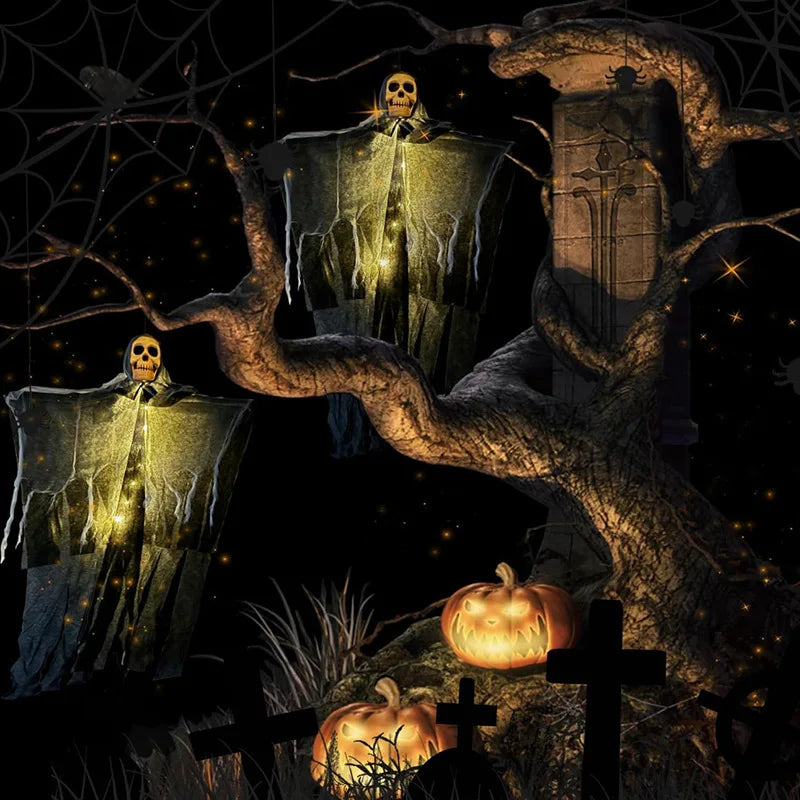 Glowing Hanging Skull Ghost – Halloween Garden Decoration