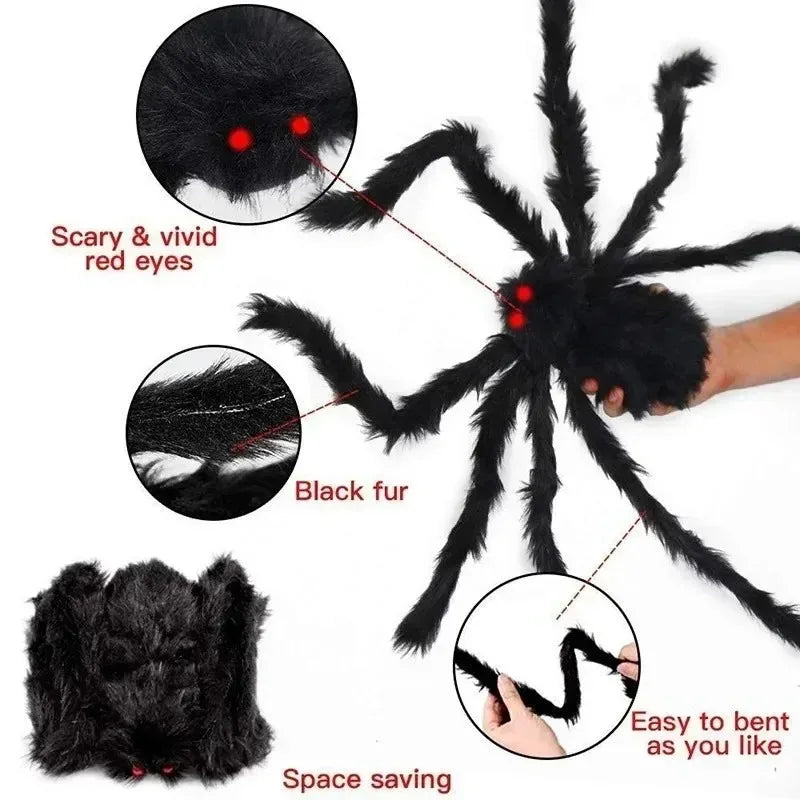 Giant Plush Black Spider – Halloween Horror Decoration