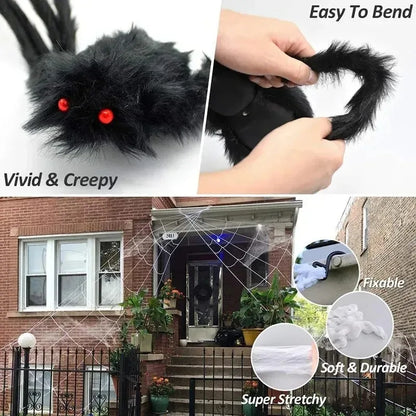 Giant Plush Black Spider – Halloween Horror Decoration