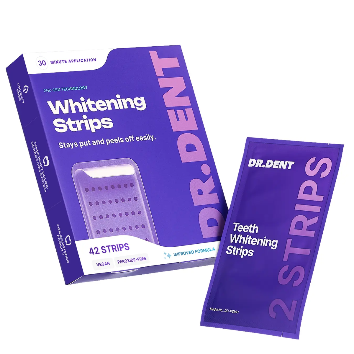 DRDENT Purple Teeth Whitening Strips - 7/21 Whitening Sessions - Non Sensitive Teeth Whitening - Peroxide-Free