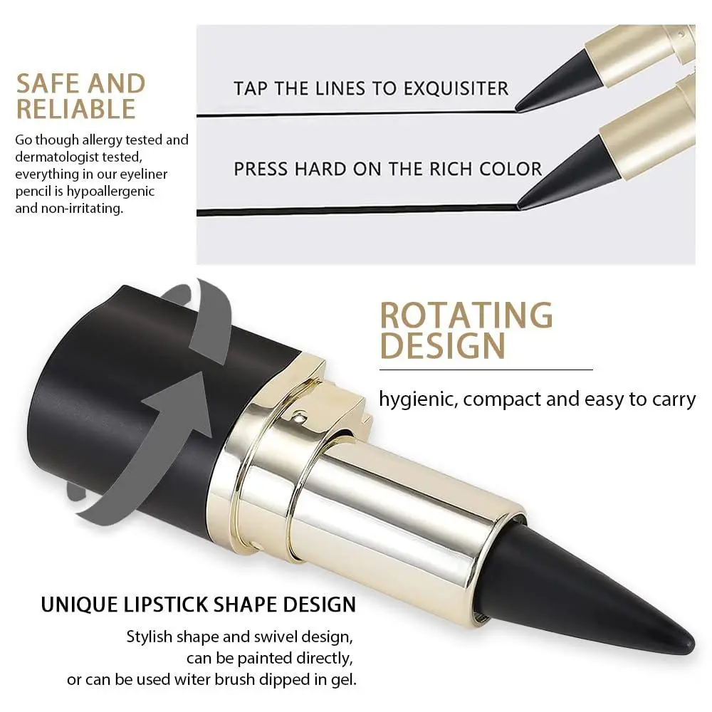 2 Silver Gel Eyeliner Pencils, Long-Lasting Waterproof Black Eye Liner, Natural, Anti-Smudge, Durable Pen, Halloween Makeup