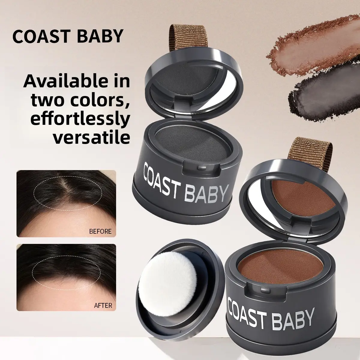 Two Colors of Hairline Concealer Powder, Hairline Shadow Powder, Natural Coverage, Waterproof and Sweat-Proof, Unisex, Suitable for People with Sparse Hair