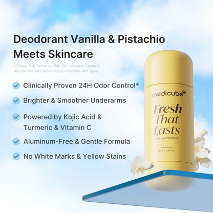 [NEW] [Medicube] Deodorant Vanilla & Pistachio Fresh That Lasts | 24 Hour Odor Control, No Aluminum, Baking Soda, Parabens, Phthalates, Ethanol | Brightening & Smoothing for Dark Underarms with Kojic Acid & Turmeric | Korean Skincare, K-Beauty